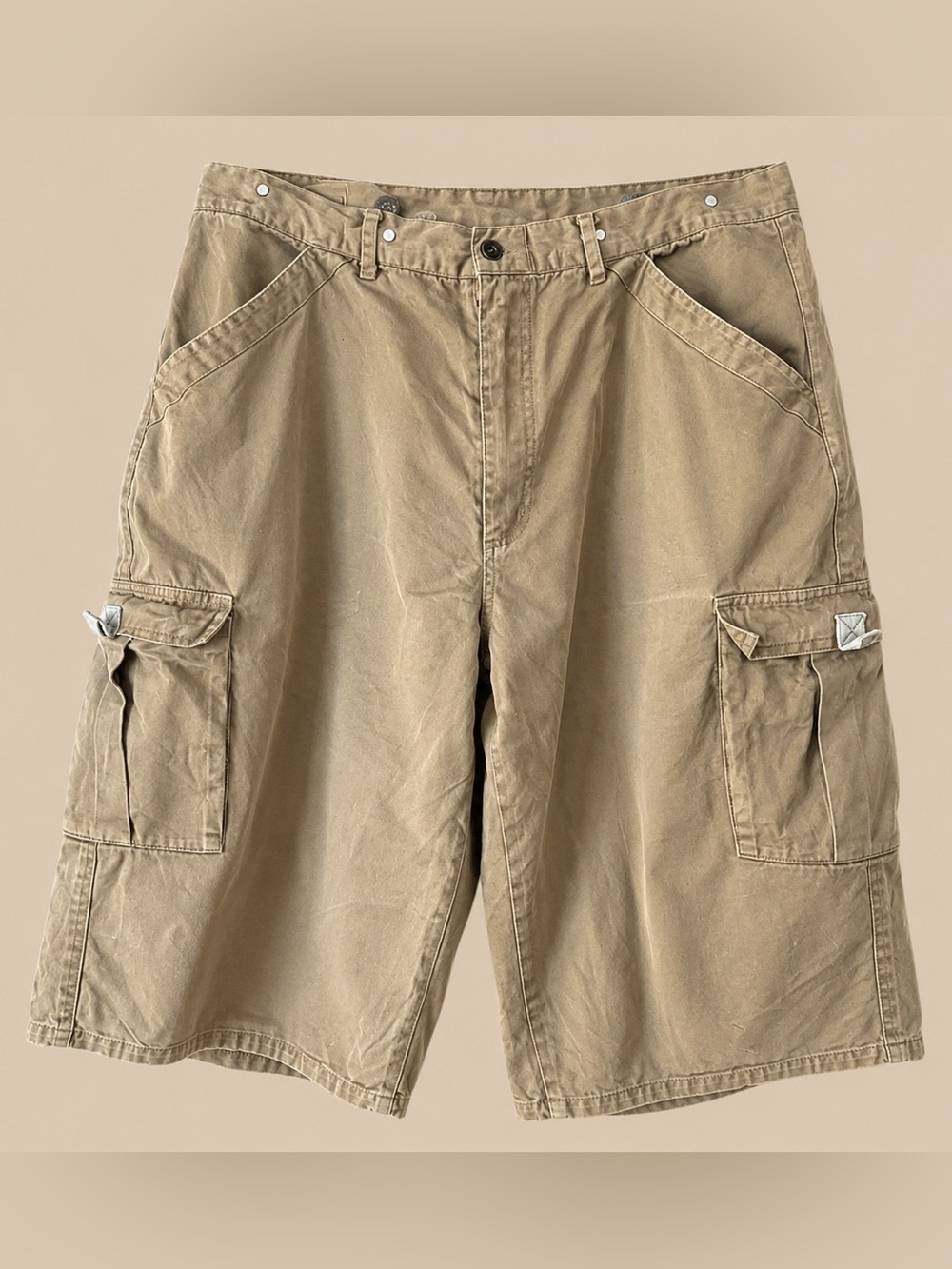 90s Vintage Cargo Shorts Tan Khaki Wide Leg Skate Grunge Gorpcore Goblincore 38”